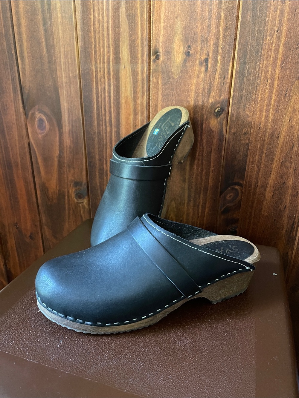 Lotta From Stockholm Black Leather Slip-On Clogs